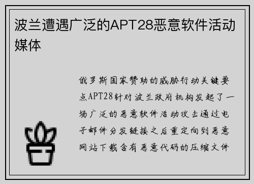 波兰遭遇广泛的APT28恶意软件活动 媒体