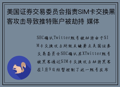 美国证券交易委员会指责SIM卡交换黑客攻击导致推特账户被劫持 媒体